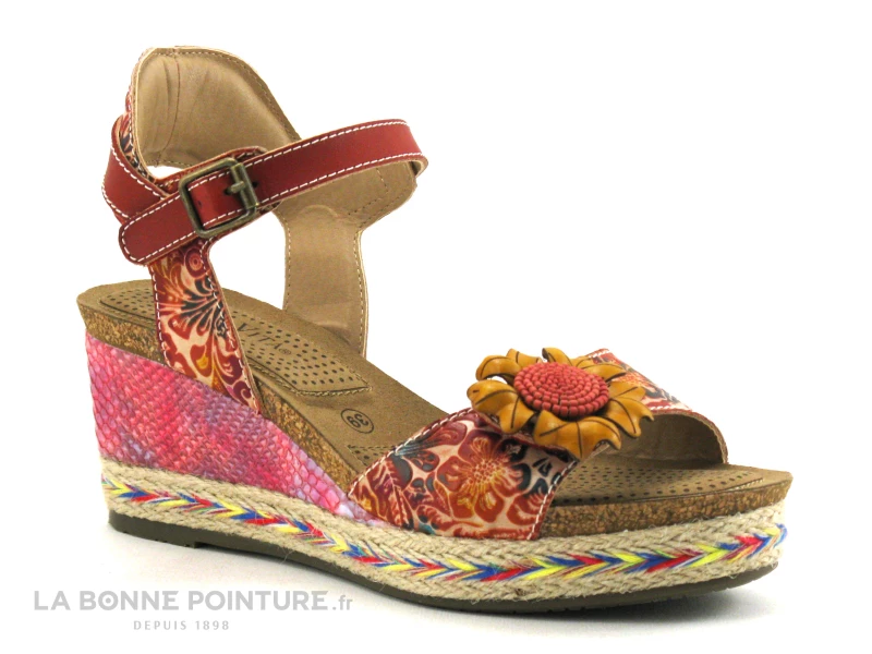 Laura Vita FACYO 06 Rouge - Fleur - Nu-pieds Compense 3 Laura Vita FACYO 06 Rouge - Fleur - Nu-pieds Compense