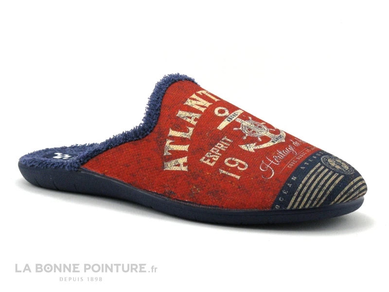 Zels 7549 Rouge - Bleu Marine - Ancre - Pantoufle Mule Homme 3 Zels 7549 Rouge - Bleu Marine - Ancre - Pantoufle Mule Homme