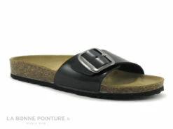 Biomodex 1854 Noir Verni - Mule Femme Avec Bride Large