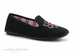 RYB 7009000 D318 Noir - Interieur Rayures Roses - Chausson Femme