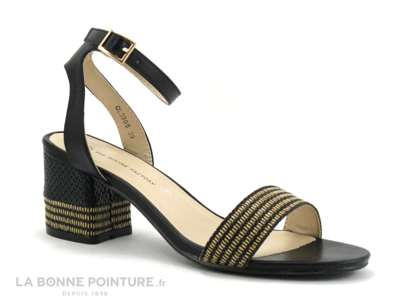 The Divine Factory QL3905 Noir - Paille - Talon Carre - Sandale 3 The Divine Factory QL3905 Noir - Paille - Talon Carre - Sandale