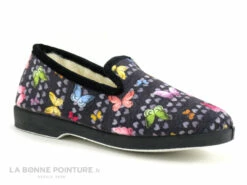 Maison Espadrille 7632 Charentaise Papillons - Noir - Chausson Femme