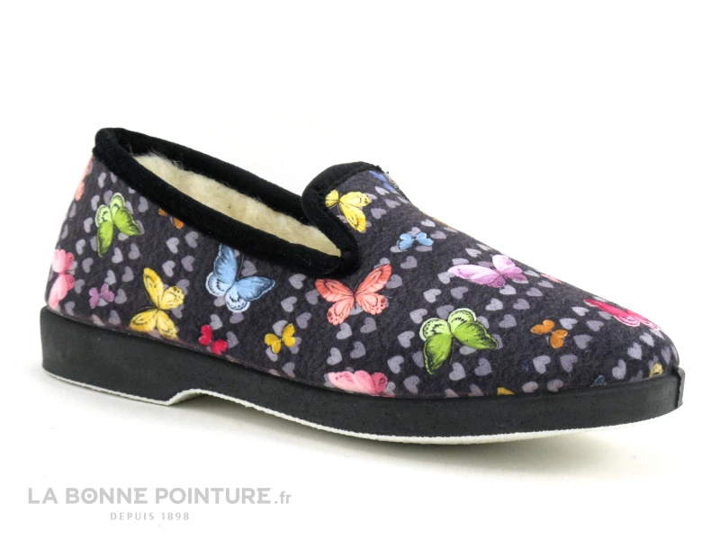 Maison Espadrille 7632 Charentaise Papillons - Noir - Chausson Femme 5 Maison Espadrille 7632 Charentaise Papillons - Noir - Chausson Femme – Image 3