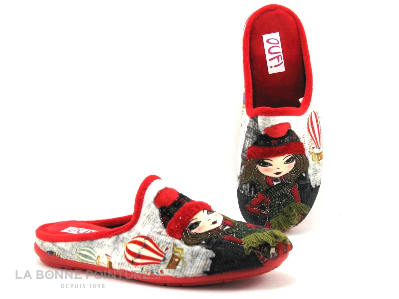 Ouf TALO Rouge Gris - Femme En Hiver - Pantoufle Mule Femme 3 Ouf TALO Rouge Gris - Femme En Hiver - Pantoufle Mule Femme