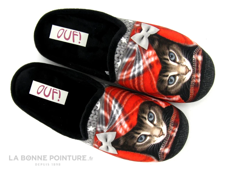Ouf TIZIEUX Rouge - Noir - Pantoufle Mule Avec Chat 4 Ouf TIZIEUX Rouge - Noir - Pantoufle Mule Avec Chat – Image 2