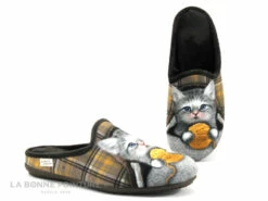 Maison Espadrille 9094 - Chat Pelote Marron - Pantoufle Mule Femme