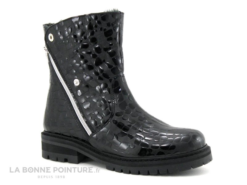 Hooper JUNO Croco Noir - Bottine Femme Interieur Fourrure 4 Hooper JUNO Croco Noir - Bottine Femme Interieur Fourrure – Image 2