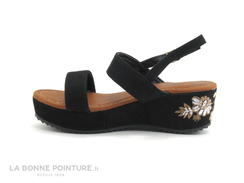 ZERO Faute - VALSE Noir - Semelle Fleurie - Sandale Compensee Fille 4 ZERO Faute - VALSE Noir - Semelle Fleurie - Sandale Compensee Fille – Image 2