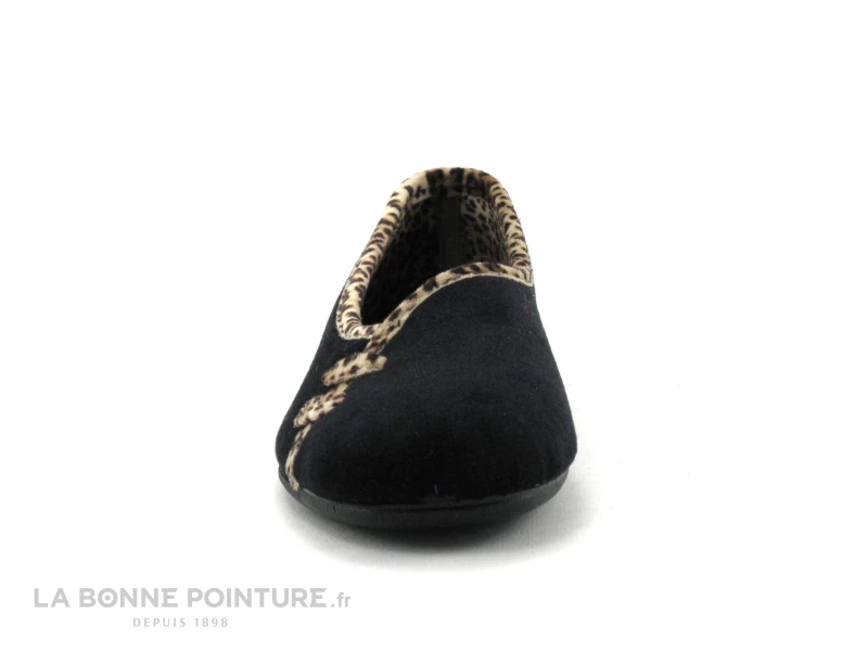 Zels 2454 Velours Noir - Pourtour Leopard Beige - Chausson Ballerine 4 Zels 2454 Velours Noir - Pourtour Leopard Beige - Chausson Ballerine – Image 2
