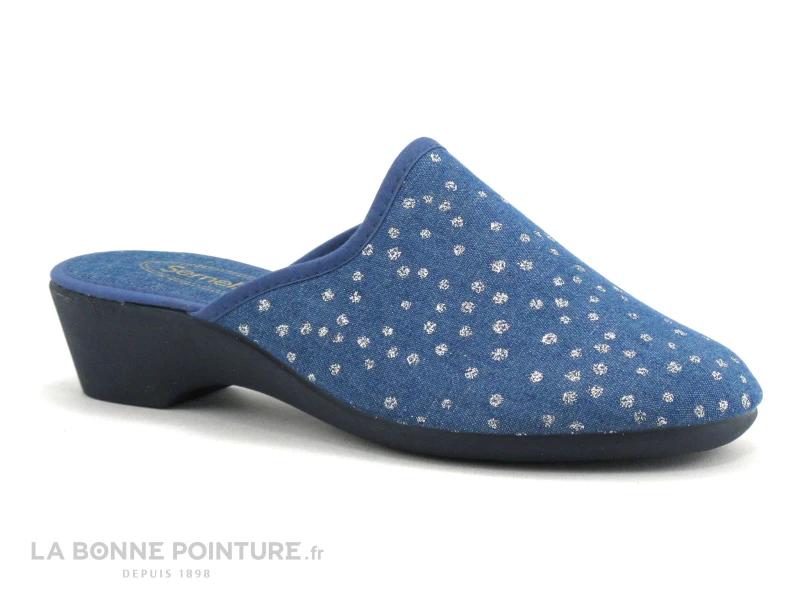 Semelflex COLETTE - Bleu Jeans - Pois Argent - Pantoufle Mule Femme 3 Semelflex COLETTE - Bleu Jeans - Pois Argent - Pantoufle Mule Femme