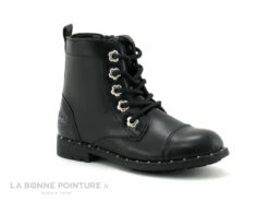 Wipop WOLFFY Noir - Boots Fille Noires - Oeillets Fleurs Argent