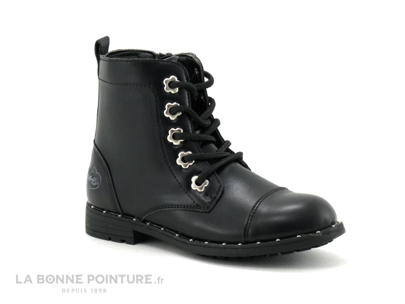 Wipop WOLFFY Noir - Boots Fille Noires - Oeillets Fleurs Argent 3 Wipop WOLFFY Noir - Boots Fille Noires - Oeillets Fleurs Argent