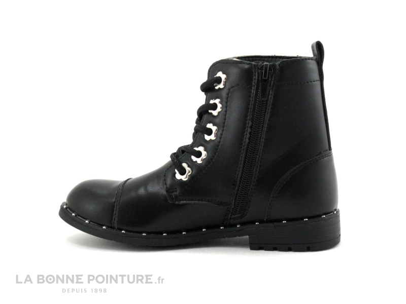 Wipop WOLFFY Noir - Boots Fille Noires - Oeillets Fleurs Argent 4 Wipop WOLFFY Noir - Boots Fille Noires - Oeillets Fleurs Argent – Image 2