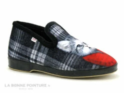 Ouf SANGUINE Noir - Ecossais - Chat Gilet Rouge - Charentaise Femme