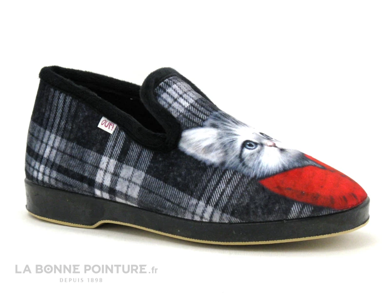 Ouf SANGUINE Noir - Ecossais - Chat Gilet Rouge - Charentaise Femme 7 Ouf SANGUINE Noir - Ecossais - Chat Gilet Rouge - Charentaise Femme – Image 5