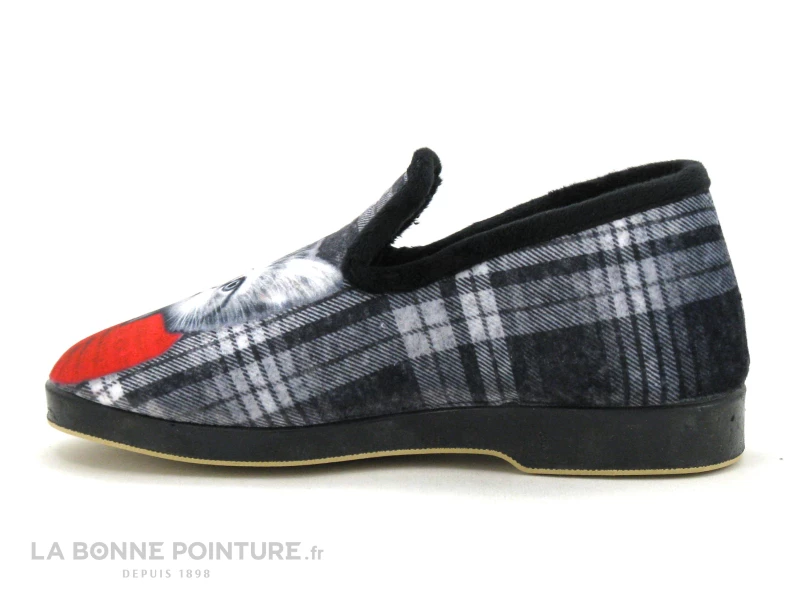 Ouf SANGUINE Noir - Ecossais - Chat Gilet Rouge - Charentaise Femme 4 Ouf SANGUINE Noir - Ecossais - Chat Gilet Rouge - Charentaise Femme – Image 2