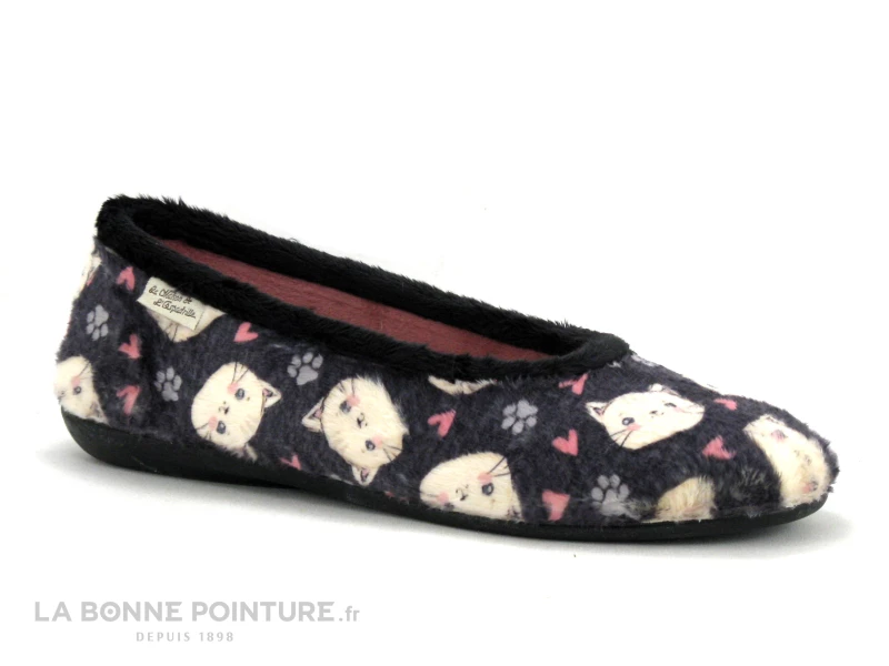 Maison Espadrille 6176 Noir Gris Rose - Pantoufle Ballerine Souple Avec Chats 3 Maison Espadrille 6176 Noir Gris Rose - Pantoufle Ballerine Souple Avec Chats