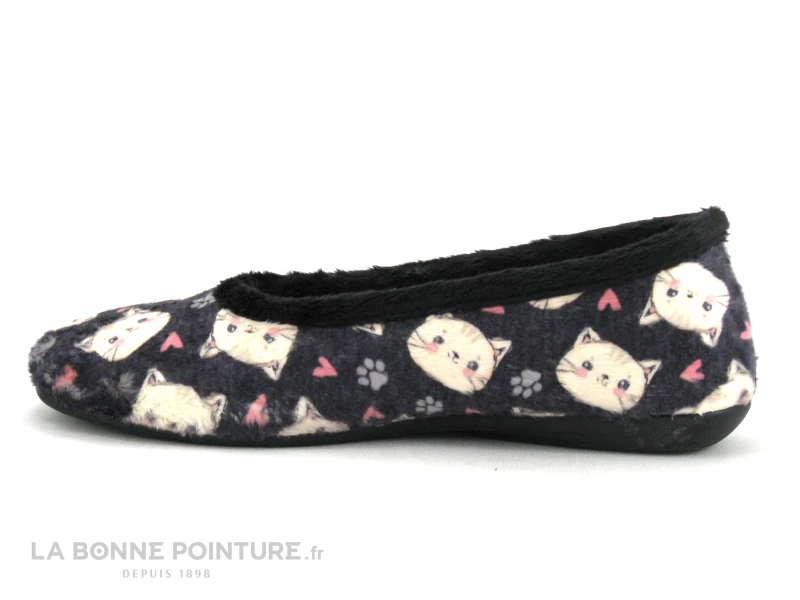 Maison Espadrille 6176 Noir Gris Rose - Pantoufle Ballerine Souple Avec Chats 5 Maison Espadrille 6176 Noir Gris Rose - Pantoufle Ballerine Souple Avec Chats – Image 3
