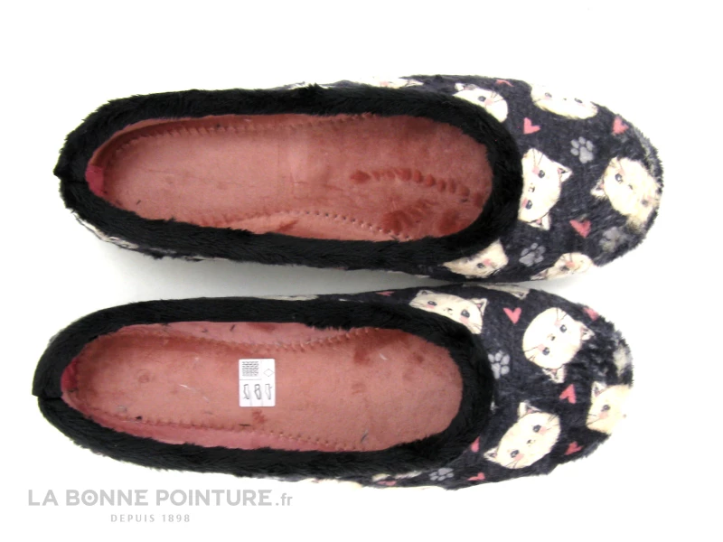 Maison Espadrille 6176 Noir Gris Rose - Pantoufle Ballerine Souple Avec Chats 4 Maison Espadrille 6176 Noir Gris Rose - Pantoufle Ballerine Souple Avec Chats – Image 2