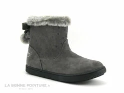 3 Pommes ALIB Gris - Bottine Fille Grise - Col Fourrure Et Pompons
