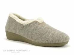 Zels 3276 Beige - Chausson Femme Intérieur Laine - Talon Compense