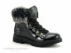 3 Pommes ACORA Noir - Boots Fille Noir Verni - Haut Fourrure Grise