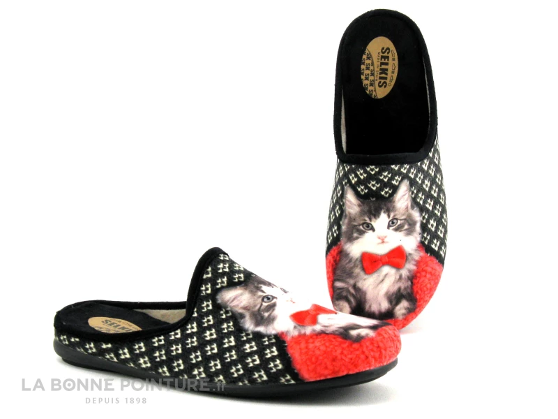 Selkis 21331 Noir Imprime - Pantoufle Mule - Chat Noeud Papillon Rouge 3 Selkis 21331 Noir Imprime - Pantoufle Mule - Chat Noeud Papillon Rouge