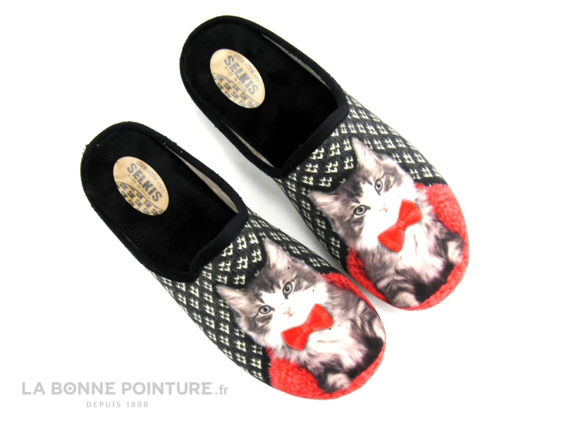 Selkis 21331 Noir Imprime - Pantoufle Mule - Chat Noeud Papillon Rouge 4 Selkis 21331 Noir Imprime - Pantoufle Mule - Chat Noeud Papillon Rouge – Image 2