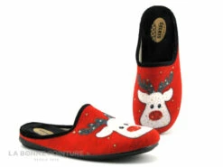 Selkis 22399 Rouge - Renne Et Etoiles - Pantoufle Velours Femme