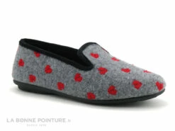 RYB 227002 - Gris - Coeurs Rouges - Chausson Souple Femme