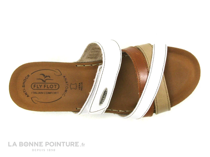 Fly Flot FLAMINGO Blanc Marron Beige - Mule Talon Compense 5 Fly Flot FLAMINGO Blanc Marron Beige - Mule Talon Compense – Image 3