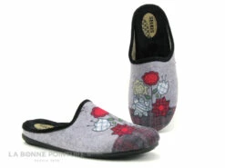 Selkis 22340 - Gris - Fleurs Multicolores - Pantoufle Mule Femme