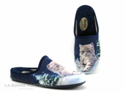 Selkis 22357 Marino - Pantoufle Mule Bleu Marine - Chat Et Sapin