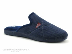 Ouf Initial VAILLAC Bleu Marine - Pantoufle Velours Homme