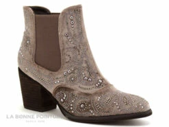 Alma En Pena I18287 - Velours Taupe - Perles - Boots Western Talon