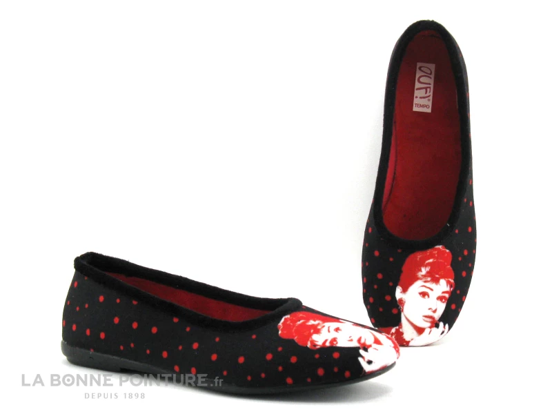 Ouf Tempo COMINO Noir Rouge - Audrey Hepburn - Pantoufle Ballerine 3 Ouf Tempo COMINO Noir Rouge - Audrey Hepburn - Pantoufle Ballerine