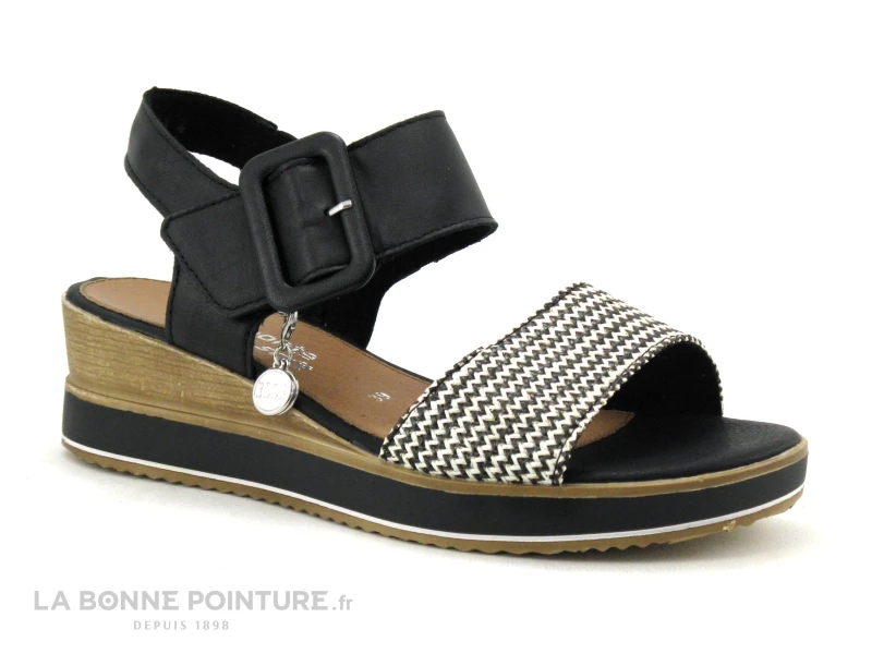 Remonte R6453-01 - Noir - Creme - Sandale Talon Compense 3 Remonte R6453-01 - Noir - Creme - Sandale Talon Compense