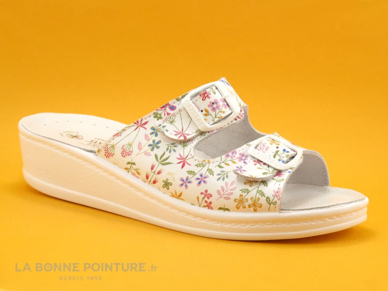 Sanital Light 4371 Blanc Et Fleuri - Brides A Boucle - Mule Medicale 3 Sanital Light 4371 Blanc Et Fleuri - Brides A Boucle - Mule Medicale