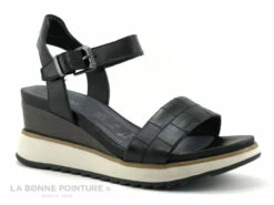 Tamaris 1-28015-28 Black - Sandale Compensee - Cuir Noir