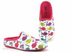 Zels 4583 Fucsia - Poissons Multicolores - Pantoufles Mule Femme
