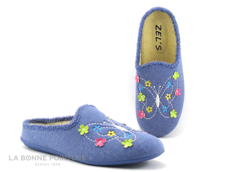 Zels 4523 Francia - Pantoufle Mule Femme Bleu Ciel - Papillon Et Fleurs 3 Zels 4523 Francia - Pantoufle Mule Femme Bleu Ciel - Papillon Et Fleurs