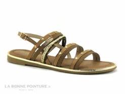 Dees Shoes MONEDA Camel - Clous Or - Sandale Plate Femme