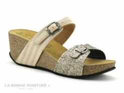 Autenti 687056 Gold - Beige - Pailletes Or - Mule Talon Compense