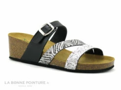 Autenti 6810229 Noir Paillettes Argent - Mule Talon Compense